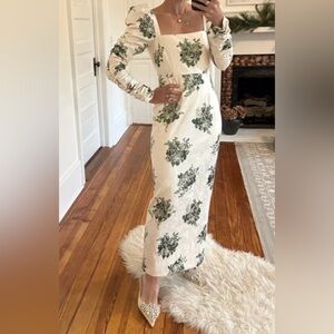ANTONIO MELANI Cream and Green Floral Long Sleeve Dress